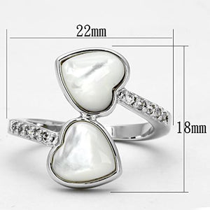 3w317 Rhodium Brass Ring with Precious Stone in White