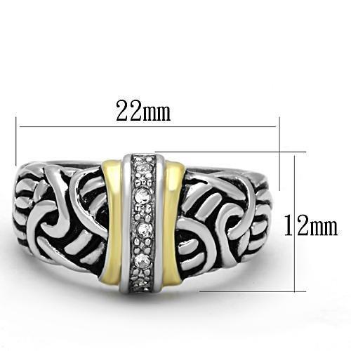 3W327 Reverse Two-Tone Brass Ring with Top Grade Crystal in Clear - Joyeria Lady