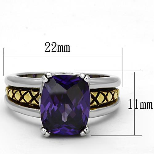 3W331 Reverse Two-Tone Brass Ring with AAA Grade CZ in Amethyst - Joyeria Lady