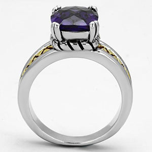 3W331 Reverse Two-Tone Brass Ring with AAA Grade CZ in Amethyst