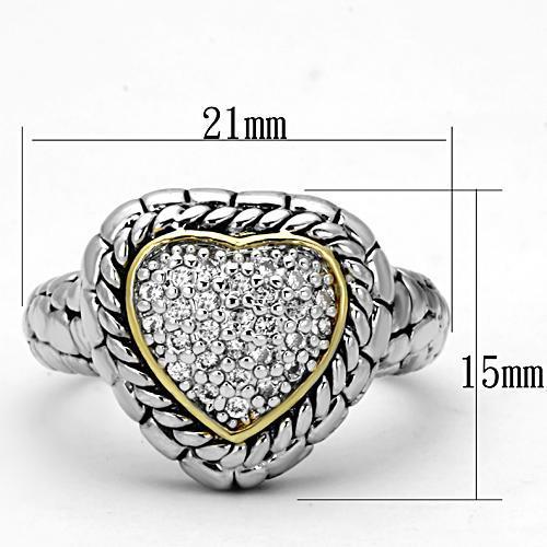 3W333 Reverse Two-Tone Brass Ring with AAA Grade CZ in Clear - Joyeria Lady