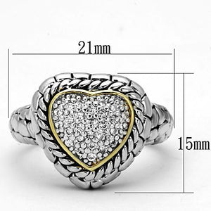 3W333 Reverse Two-Tone Brass Ring with AAA Grade CZ in Clear