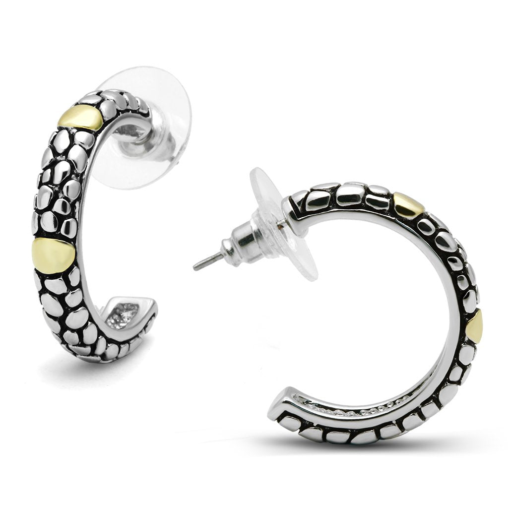 3W335 Reverse Two-Tone Brass Earrings with Epoxy in Jet - Joyeria Lady