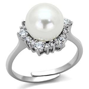 3W477 Rhodium Brass Ring with Synthetic in White - Joyeria Lady