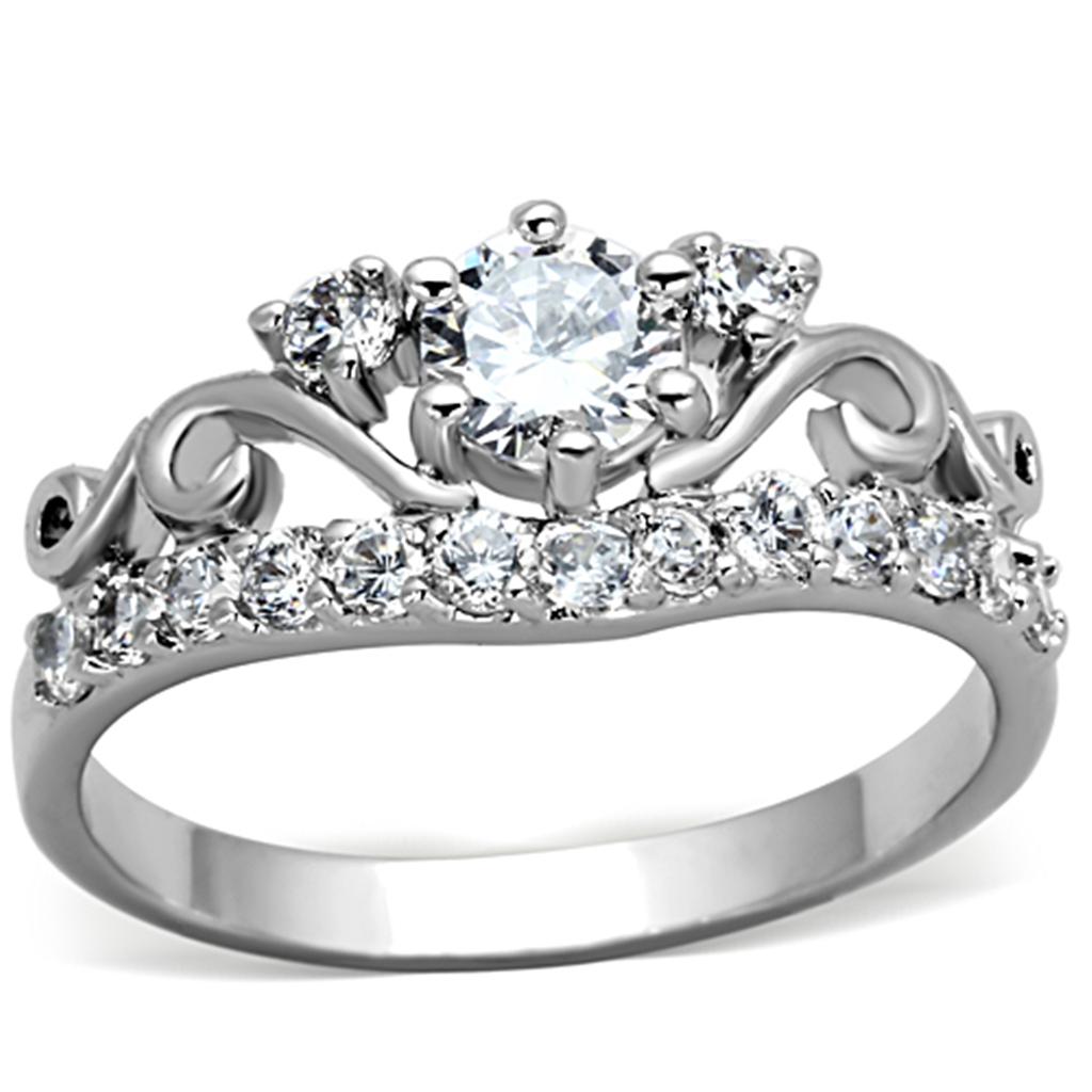 3W483 Rhodium Brass Ring with Top Grade Crystal in Clear - Joyeria Lady