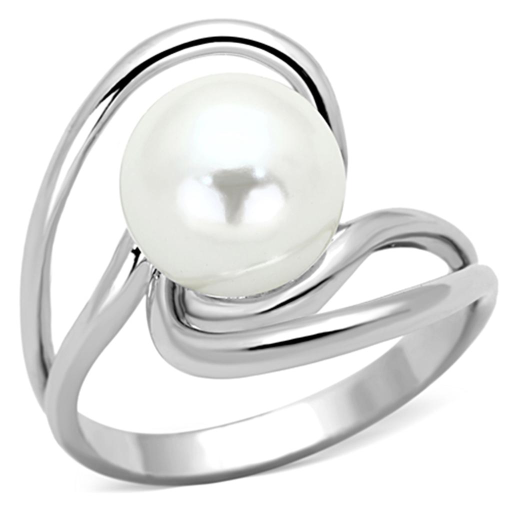 3W512 Rhodium Brass Ring with Synthetic in White - Joyeria Lady