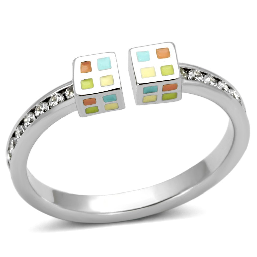 3W525 Rhodium Brass Ring with AAA Grade CZ in Clear - Joyeria Lady