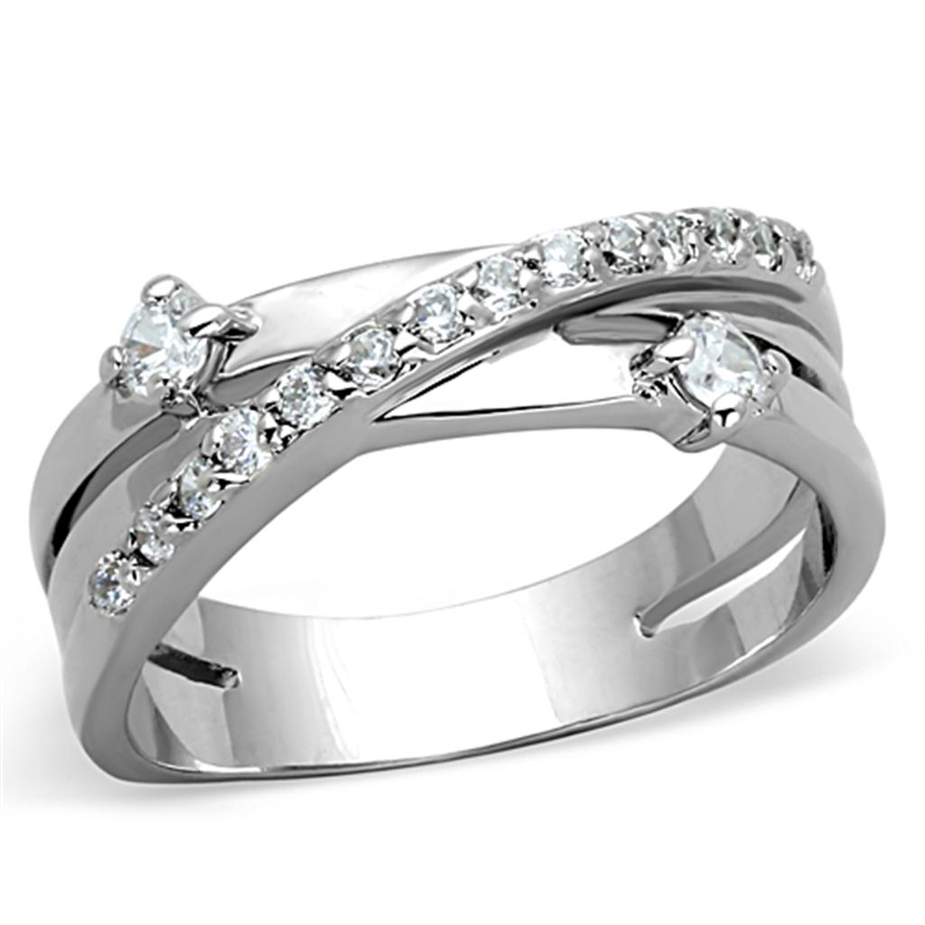 3W565 Rhodium Brass Ring with AAA Grade CZ in Clear - Joyeria Lady