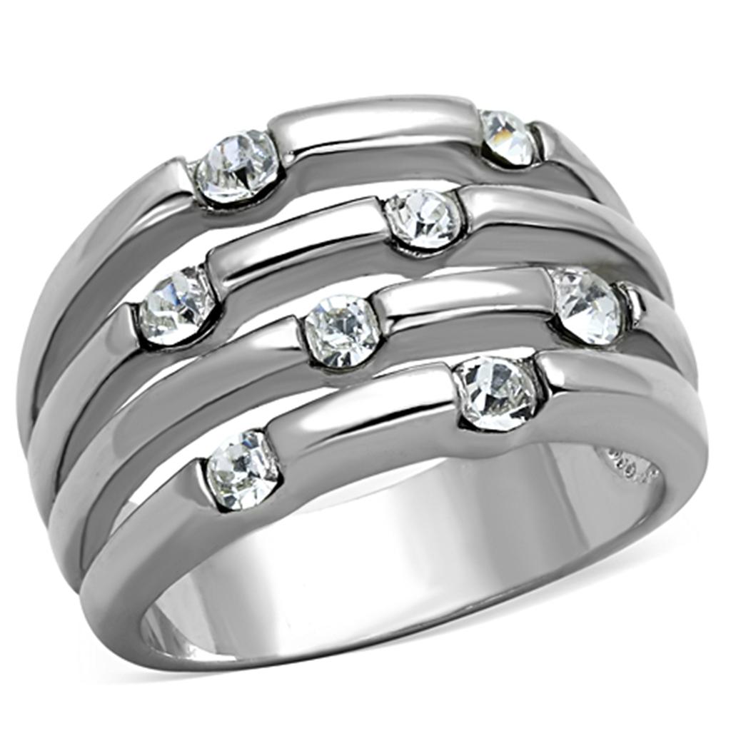 3W581 Rhodium Brass Ring with Top Grade Crystal in Clear - Joyeria Lady