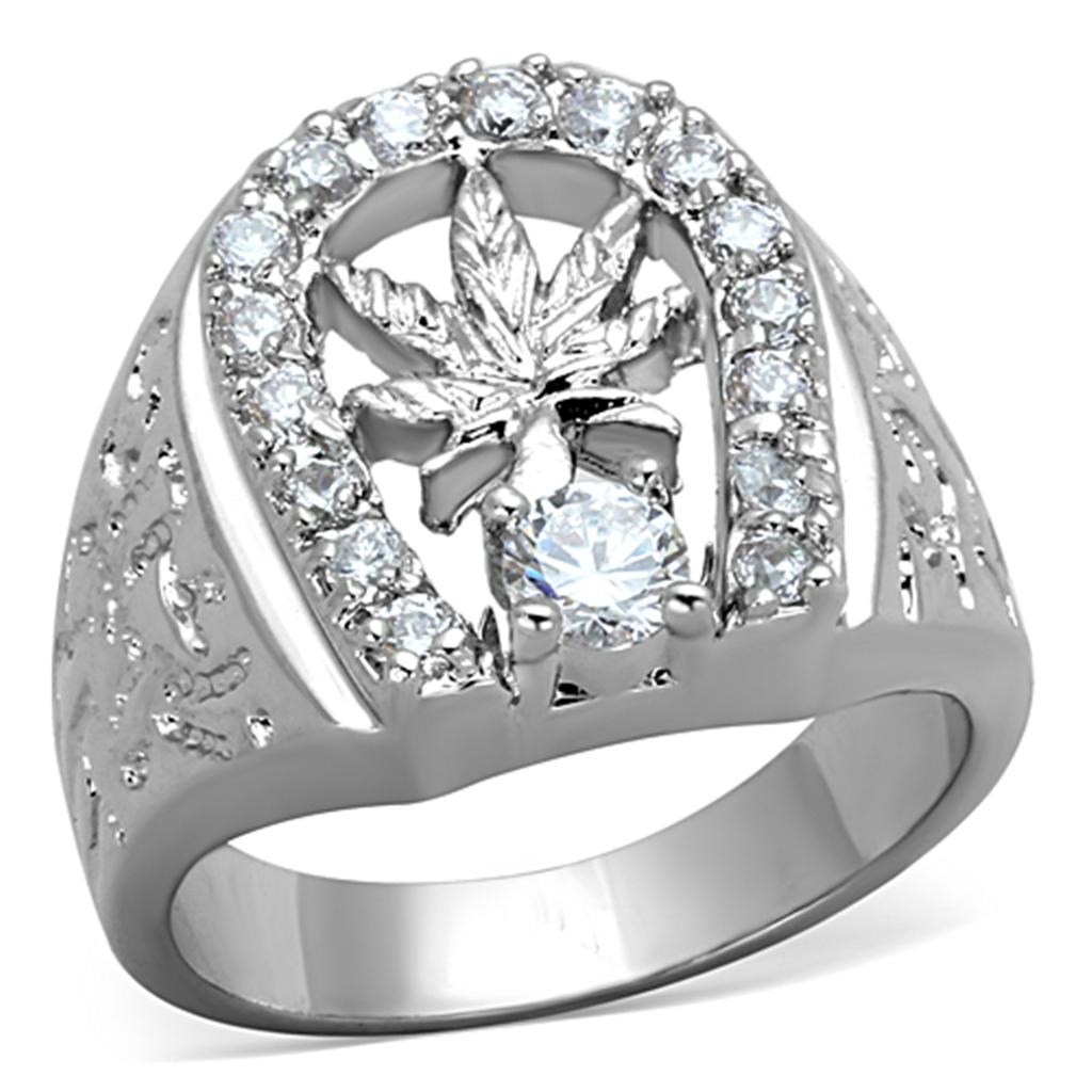 3W595 Rhodium Brass Ring with AAA Grade CZ in Clear - Joyeria Lady