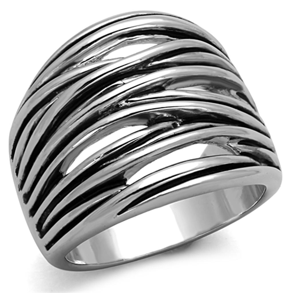 3W596 Rhodium Brass Ring with Epoxy in Jet - Joyeria Lady