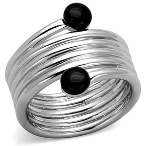 3W602 Rhodium Brass Ring with Synthetic in Jet - Joyeria Lady