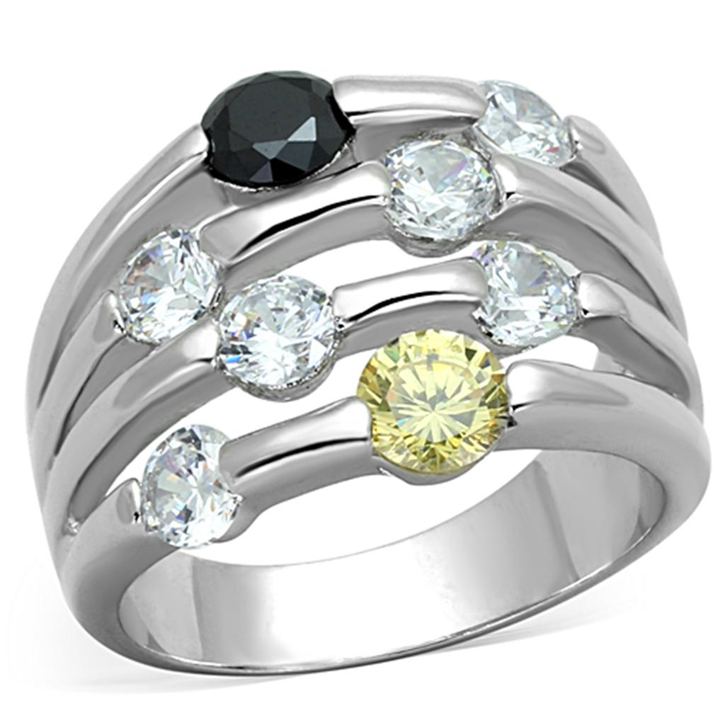 3W605 Rhodium Brass Ring with AAA Grade CZ in Multi Color - Joyeria Lady