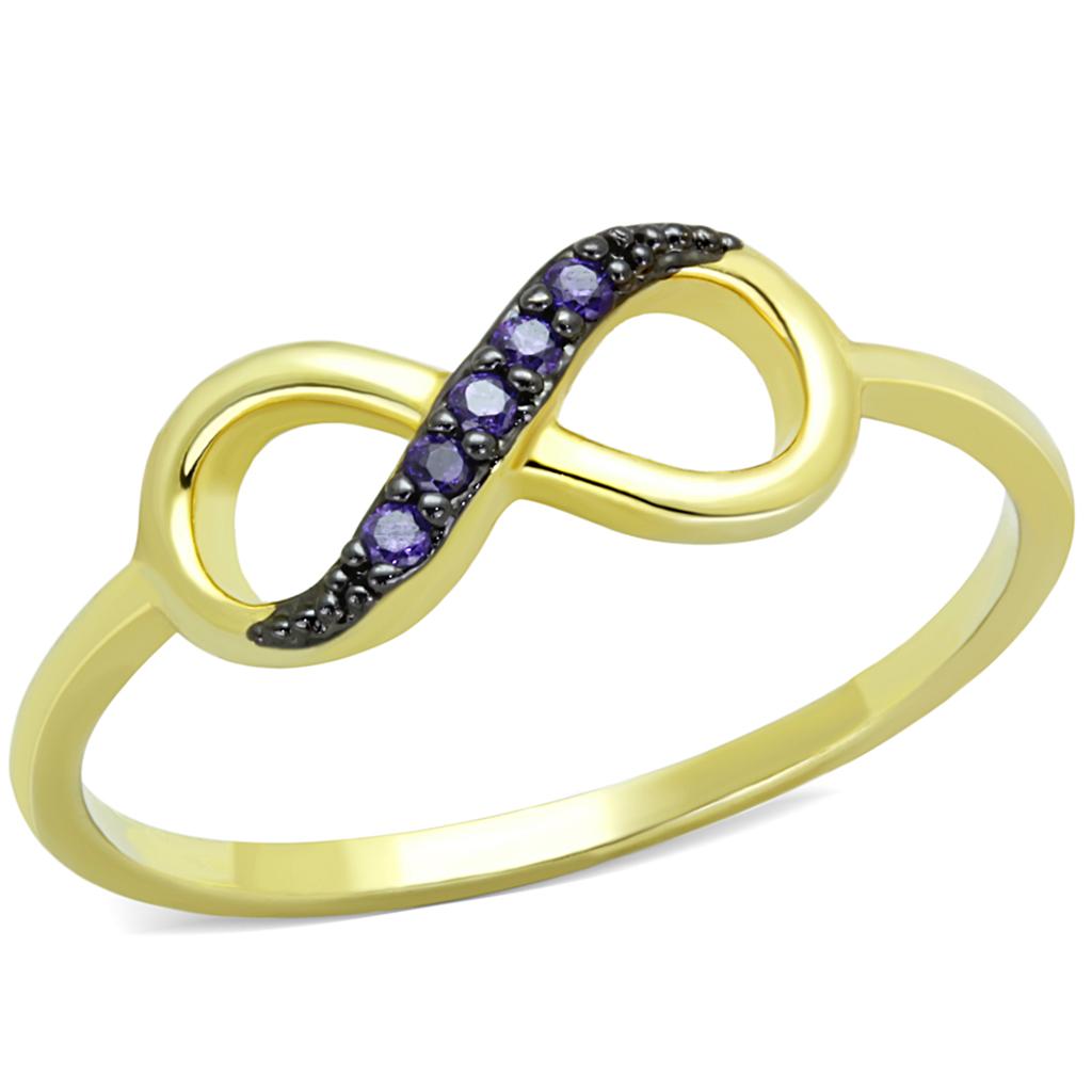 3W727 Gold+Ruthenium Brass Ring with AAA Grade CZ in Tanzanite - Joyeria Lady