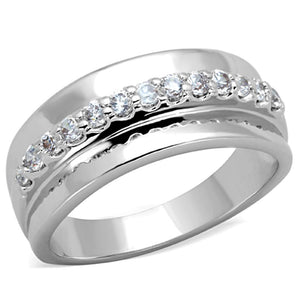 3W748 Rhodium Brass Ring with AAA Grade CZ in Clear - Joyeria Lady