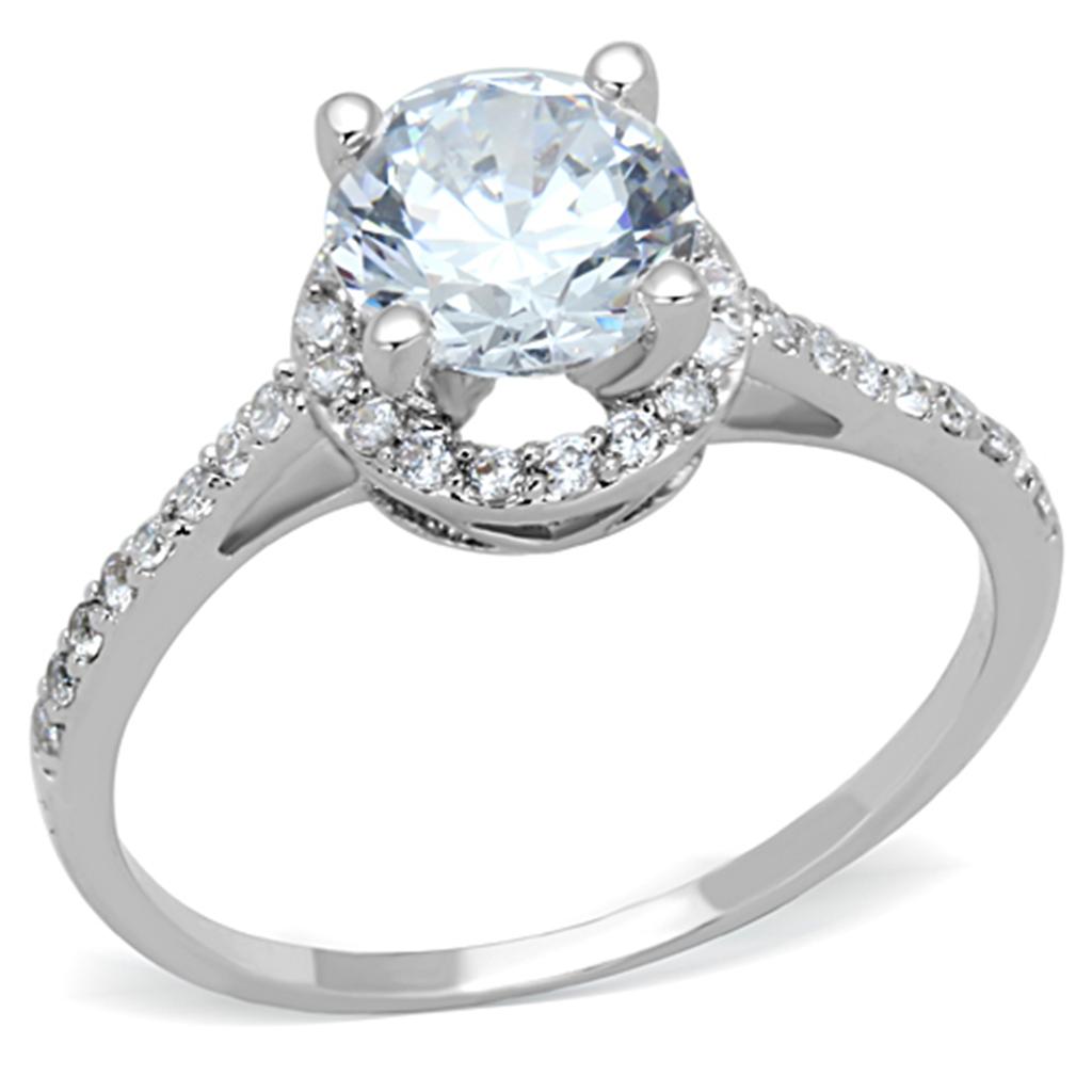 3W801 Rhodium Brass Ring with AAA Grade CZ in Clear - Joyeria Lady