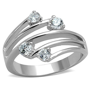 3W813 Rhodium Brass Ring with AAA Grade CZ in Clear - Joyeria Lady