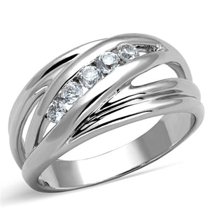 3W830 Rhodium Brass Ring with AAA Grade CZ in Clear - Joyeria Lady