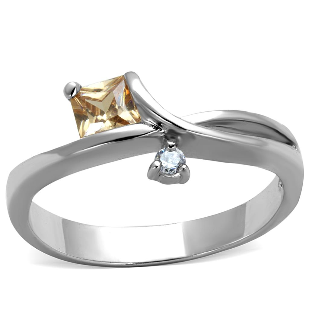 3W852 Rhodium Brass Ring with AAA Grade CZ in Champagne - Joyeria Lady