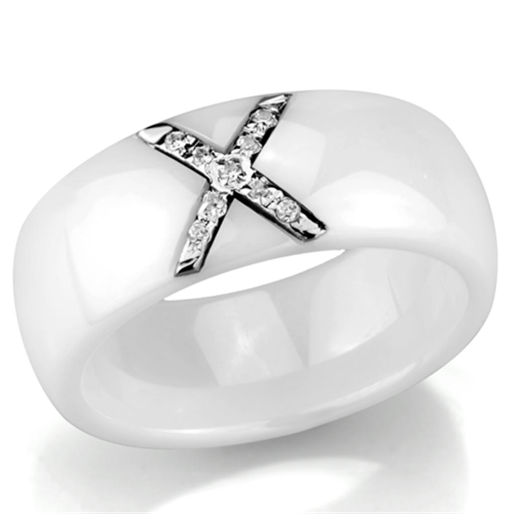 3W948 - High polished (no plating) Stainless Steel Ring with Ceramic  in White - Joyeria Lady