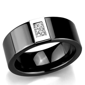 3W953 - High polished (no plating) Stainless Steel Ring with Ceramic  in Jet - Joyeria Lady