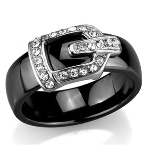 3W954 - High polished (no plating) Stainless Steel Ring with Ceramic  in Jet - Joyeria Lady