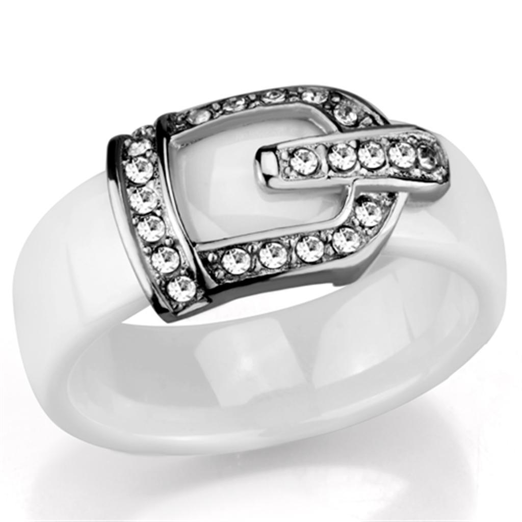3W955 - High polished (no plating) Stainless Steel Ring with Ceramic  in White - Joyeria Lady