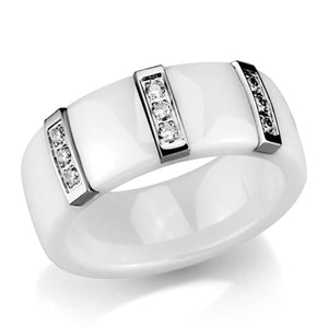 3W957 - High polished (no plating) Stainless Steel Ring with Ceramic  in White - Joyeria Lady