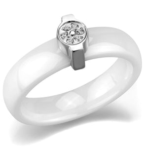 3W958 - High polished (no plating) Stainless Steel Ring with Ceramic  in White - Joyeria Lady