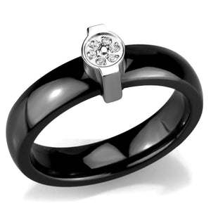 3W959 - High polished (no plating) Stainless Steel Ring with Ceramic  in Jet - Joyeria Lady