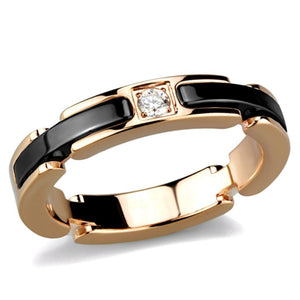 3W960 - IP Rose Gold(Ion Plating) Stainless Steel Ring with Ceramic  in Jet - Joyeria Lady