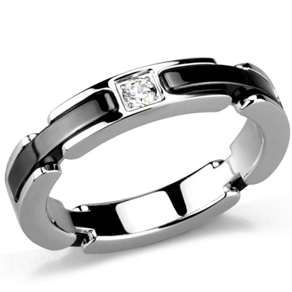 3W962 - High polished (no plating) Stainless Steel Ring with Ceramic  in Jet - Joyeria Lady