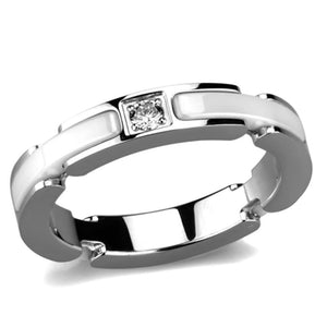 3W963 - High polished (no plating) Stainless Steel Ring with Ceramic  in White - Joyeria Lady
