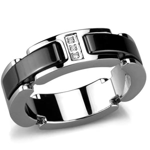 3W966 - High polished (no plating) Stainless Steel Ring with Ceramic  in Jet - Joyeria Lady