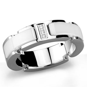 3W967 - High polished (no plating) Stainless Steel Ring with Ceramic  in White - Joyeria Lady