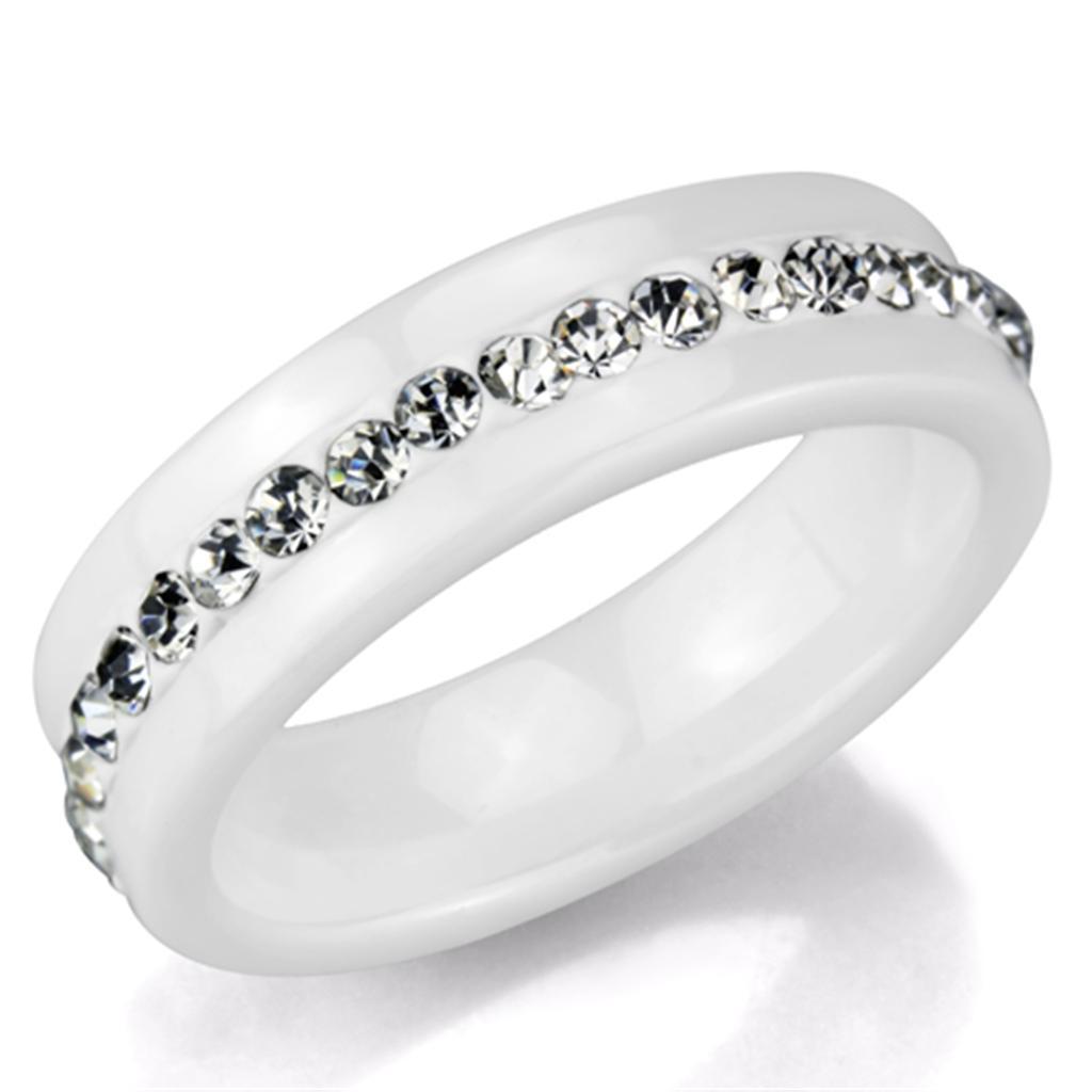 3W968 - High polished (no plating) Stainless Steel Ring with Ceramic  in White - Joyeria Lady