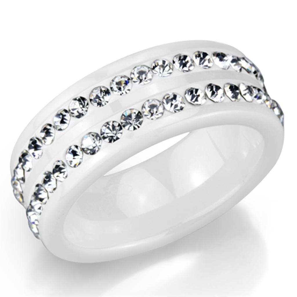 3W970 - High polished (no plating) Stainless Steel Ring with Ceramic  in White - Joyeria Lady