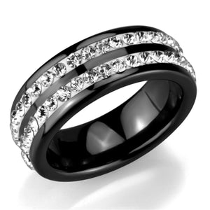 3W971 - High polished (no plating) Stainless Steel Ring with Ceramic  in Jet - Joyeria Lady
