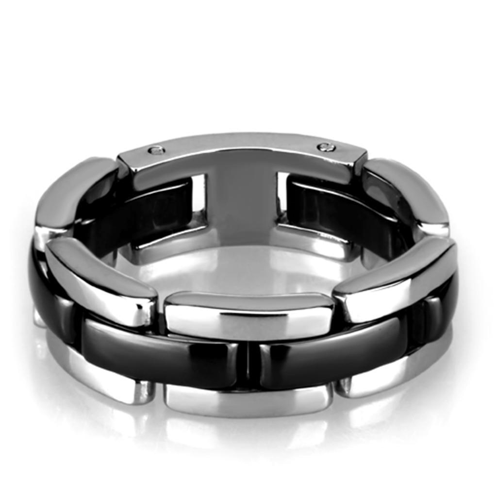 3W972 - High polished (no plating) Stainless Steel Ring with Ceramic  in Jet - Joyeria Lady
