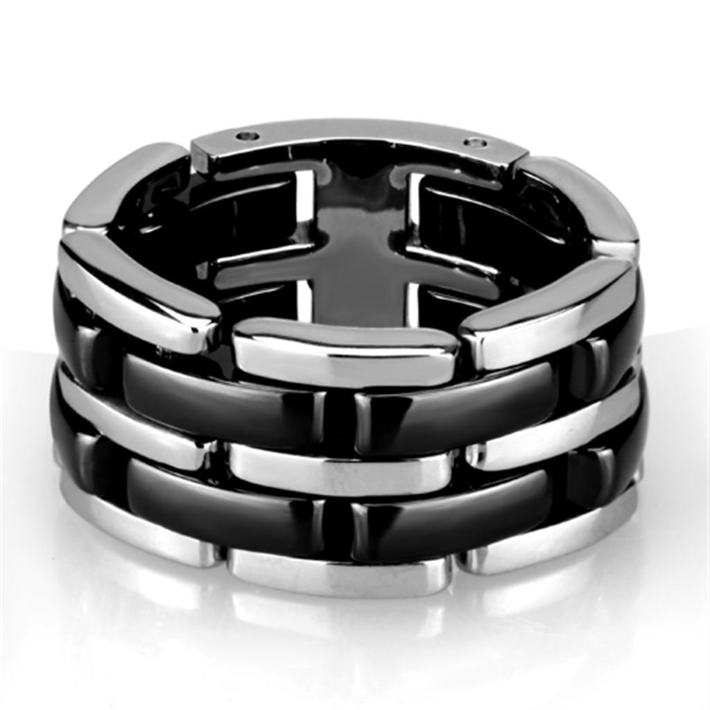 3W974 - High polished (no plating) Stainless Steel Ring with Ceramic  in Jet - Joyeria Lady