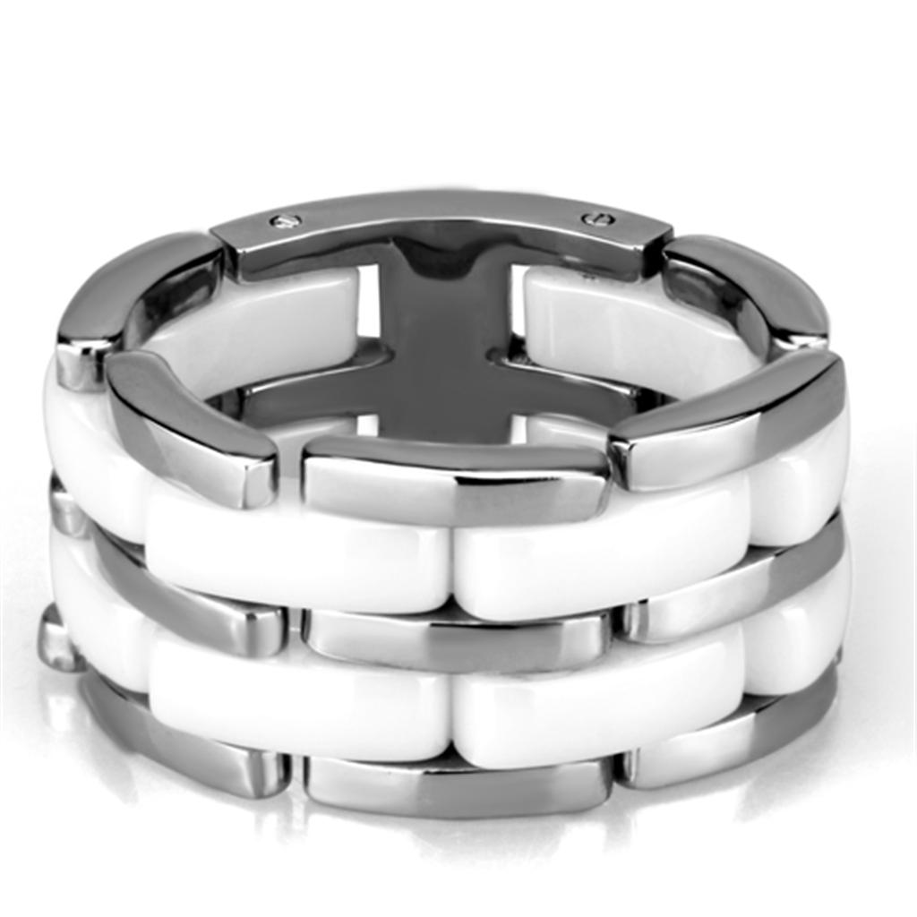 3W975 - High polished (no plating) Stainless Steel Ring with Ceramic  in White - Joyeria Lady