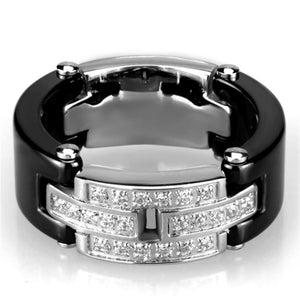 3W976 - High polished (no plating) Stainless Steel Ring with Ceramic  in Jet - Joyeria Lady