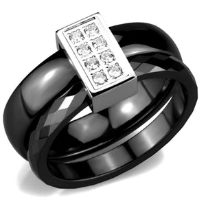 3W978 - High polished (no plating) Stainless Steel Ring with Ceramic  in Jet - Joyeria Lady