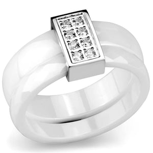 3W979 - High polished (no plating) Stainless Steel Ring with Ceramic  in White - Joyeria Lady