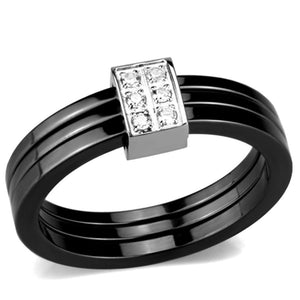 3W980 - High polished (no plating) Stainless Steel Ring with Ceramic  in Jet - Joyeria Lady