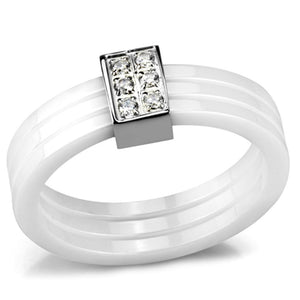 3W981 - High polished (no plating) Stainless Steel Ring with Ceramic  in White - Joyeria Lady