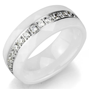 3W983 - High polished (no plating) Stainless Steel Ring with Ceramic  in White - Joyeria Lady