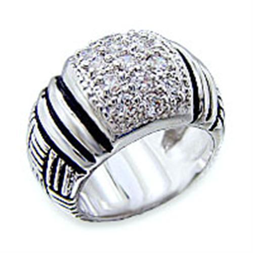 40063 Rhodium Brass Ring with AAA Grade CZ in Clear - Joyeria Lady