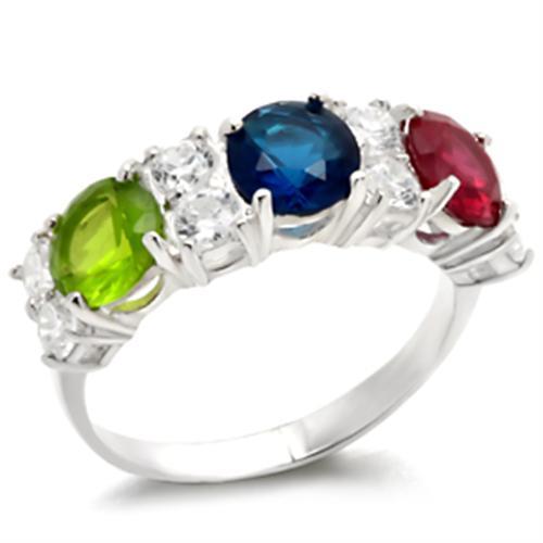 40604 - High-Polished 925 Sterling Silver Ring with AAA Grade CZ  in Multi Color - Joyeria Lady