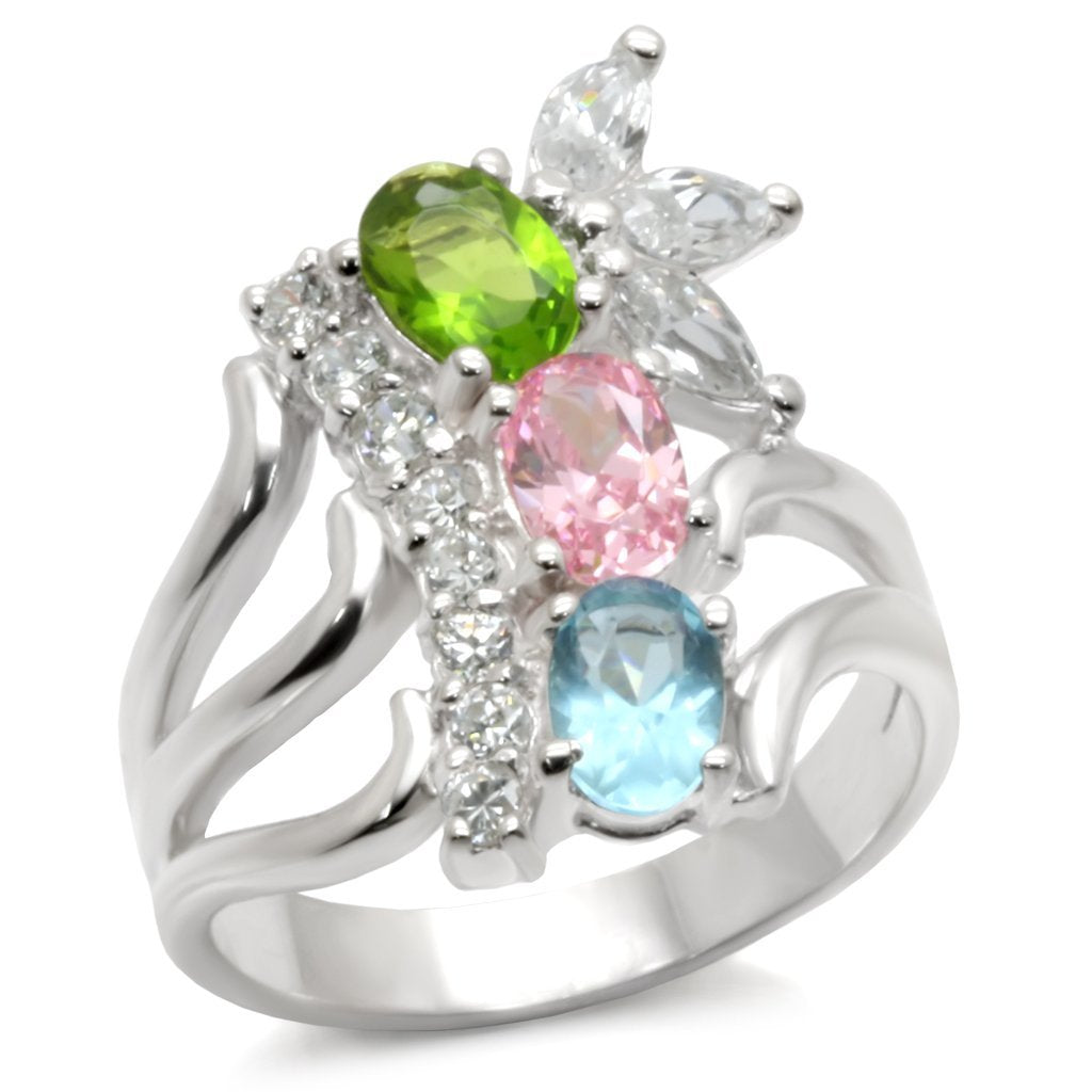 40608 - High-Polished 925 Sterling Silver Ring with AAA Grade CZ  in Multi Color - Joyeria Lady